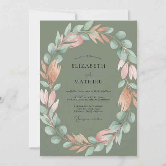 Invitation Mariage feuille olive terre cuite (Devant)