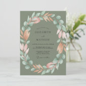 Invitation Mariage feuille olive terre cuite (Debout devant)