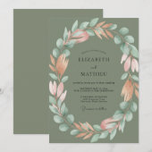 Invitation Mariage feuille olive terre cuite (Devant / Derrière)