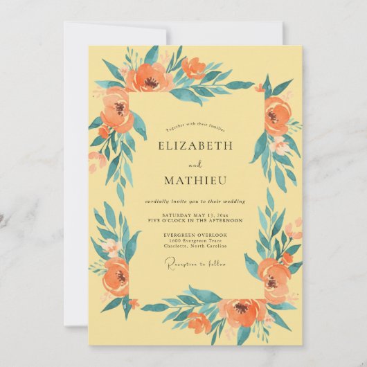 Invitation Mariage Feuille Orange Moutarde (Devant)