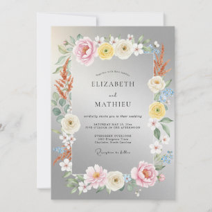 Invitation Mariage feuille pastel argent
