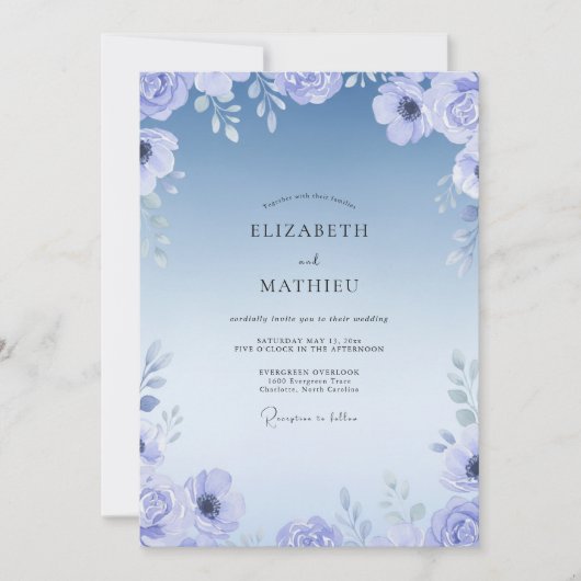 Invitation Mariage Feuillé Peint Bleuet (Devant)