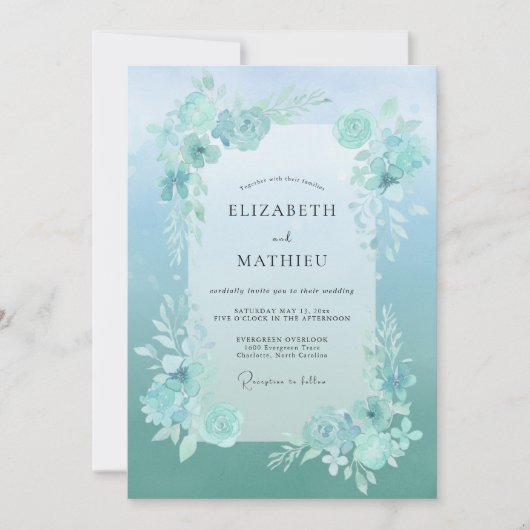 Invitation Mariage feuille peinte à l'écume de mer (Devant)