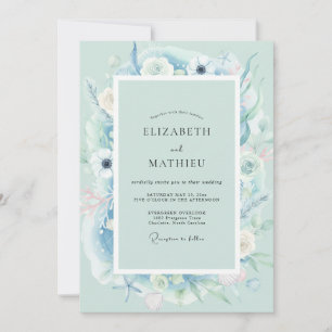 Invitation Mariage Feuille Peinte Aqua
