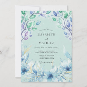Invitation Mariage Feuille Peinte Azur