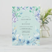 Invitation Mariage Feuille Peinte Azur (Debout devant)