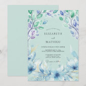 Invitation Mariage Feuille Peinte Azur (Devant / Derrière)