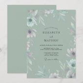 Invitation Mariage feuille peinte Céladon (Devant / Derrière)