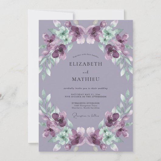 Invitation Mariage Feuille Peinte d'Améthyste (Devant)