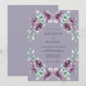 Invitation Mariage Feuille Peinte d'Améthyste (Devant / Derrière)