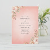 Invitation Mariage Feuille Peinte de Corail Rosé (Debout devant)