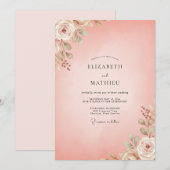Invitation Mariage Feuille Peinte de Corail Rosé (Devant / Derrière)