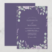 Invitation Mariage Feuille Peinte de Lavande (Devant / Derrière)