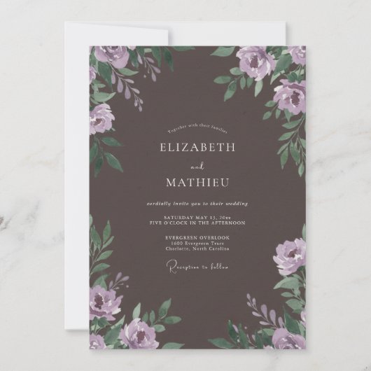 Invitation Mariage Feuille Peinte de Prune Maussade (Devant)
