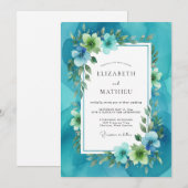 Invitation Mariage Feuille Peinte de Sarcelle (Devant / Derrière)