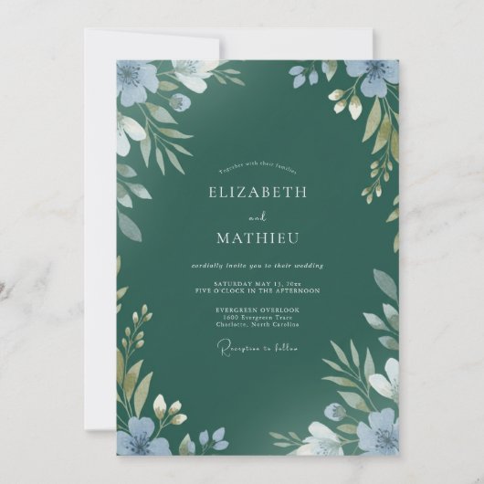 Invitation Mariage Feuille Peinte d'Émeraude (Devant)