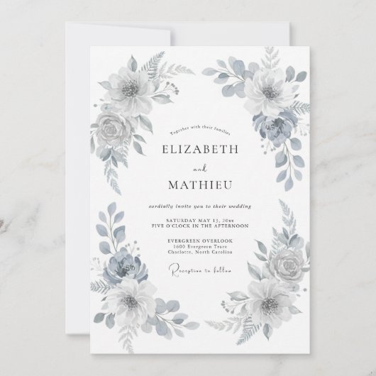 Invitation Mariage Feuille Peinte en Argent (Devant)