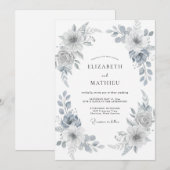Invitation Mariage Feuille Peinte en Argent (Devant / Derrière)