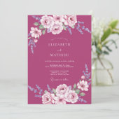 Invitation Mariage Feuille Peinte en Magenta (Debout devant)