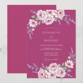 Invitation Mariage Feuille Peinte en Magenta (Devant / Derrière)