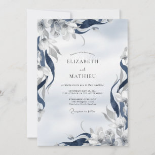 Invitation Mariage Feuille Peinte Indigo