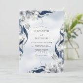 Invitation Mariage Feuille Peinte Indigo (Debout devant)
