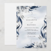 Invitation Mariage Feuille Peinte Indigo (Devant / Derrière)