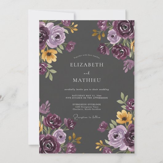 Invitation Mariage Feuille Peinte Ocbre Prune (Devant)