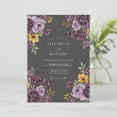 Invitation Mariage Feuille Peinte Ocbre Prune (Debout devant)