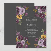 Invitation Mariage Feuille Peinte Ocbre Prune (Devant / Derrière)