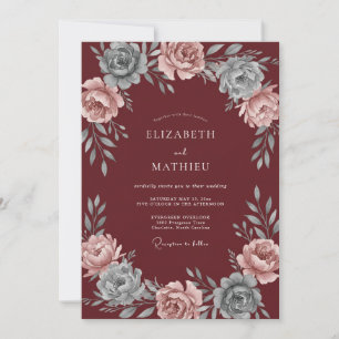 Invitation Mariage feuille peinte sang de boeuf