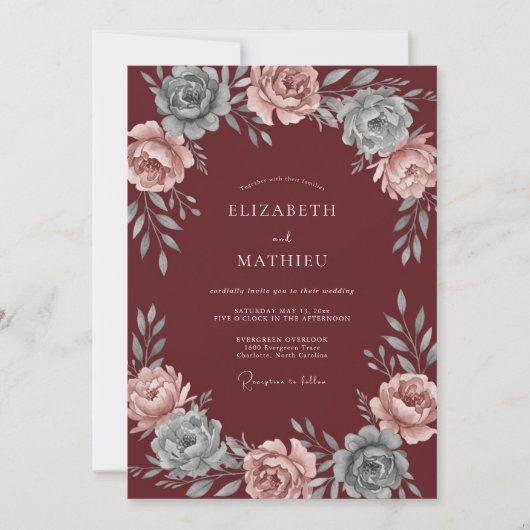 Invitation Mariage feuille peinte sang de boeuf (Devant)