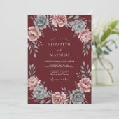 Invitation Mariage feuille peinte sang de boeuf (Debout devant)