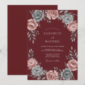 Invitation Mariage feuille peinte sang de boeuf (Devant / Derrière)