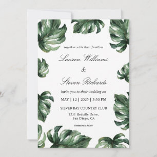 Invitation Mariage Feuille personnalisé blanc vert élégant Pa