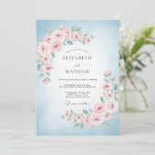 Invitation Mariage Feuille Rose Ciel (Debout devant)