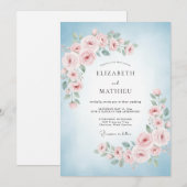 Invitation Mariage Feuille Rose Ciel (Devant / Derrière)
