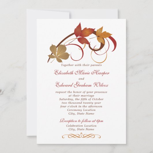 Invitation Mariage Feuille Russe en chute (Devant)