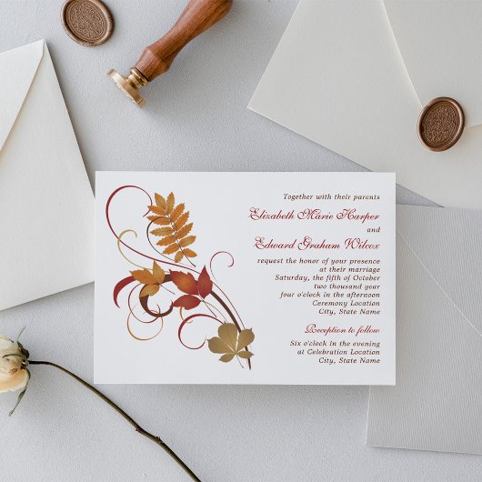 Invitation Mariage Feuille Russe en chute