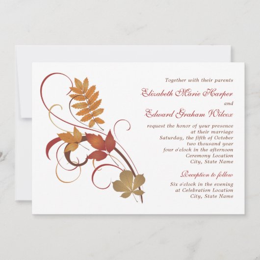 Invitation Mariage Feuille Russe en chute (Devant)