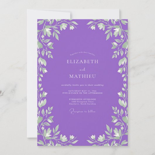 Invitation Mariage Feuille Sauvage Améthyste (Devant)