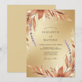 Invitation Mariage feuille séchée or terracotta (Devant / Derrière)