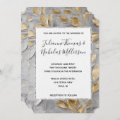 Invitation Mariage Feuille Silver Grey Gold (Devant / Derrière)