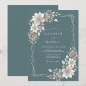 Invitation Mariage Feuille Taupe Acier (Devant / Derrière)
