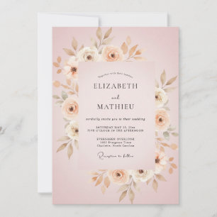 Invitation Mariage Feuille Taupe Rosée