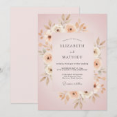 Invitation Mariage Feuille Taupe Rosée (Devant / Derrière)