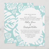 Invitation Mariage Feuille Tropical bleu et blanc doux (Devant / Derrière)