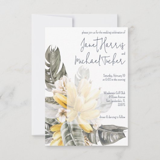 Invitation Mariage Feuille Tropical Green and Yellow Banana (Devant)