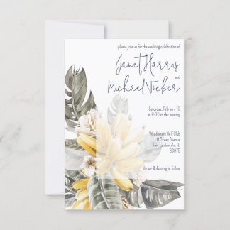 Invitation Mariage Feuille Tropical Green and Yellow Banana