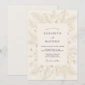 Invitation Mariage feuille tropicale champagne (Devant / Derrière)
